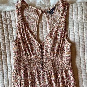 American Eagle Smocked Button Front Jumpsuit